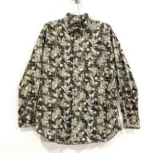 Roundtree & Yorke Leaf Print Geometric Long Sleeve Button Down Shirt - Large